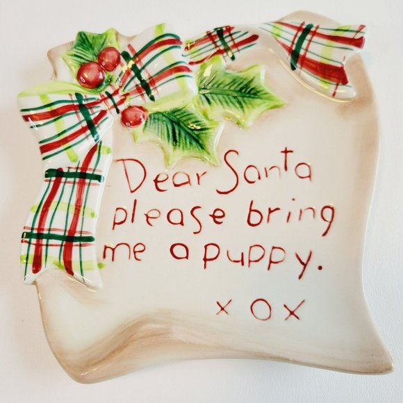 Fitz & Floyd Dear Santa Snack Plate & Spreader, 2009 Christmas Bring Me A Puppy - Picture 3 of 13